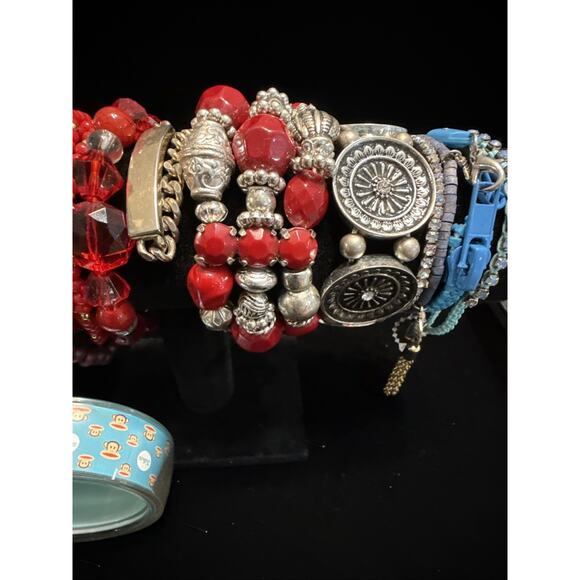 Lot of 17 Mixed Bracelets Bangles Stretch Leather Stone Wrap Wear or Resell - Picture 9 of 16